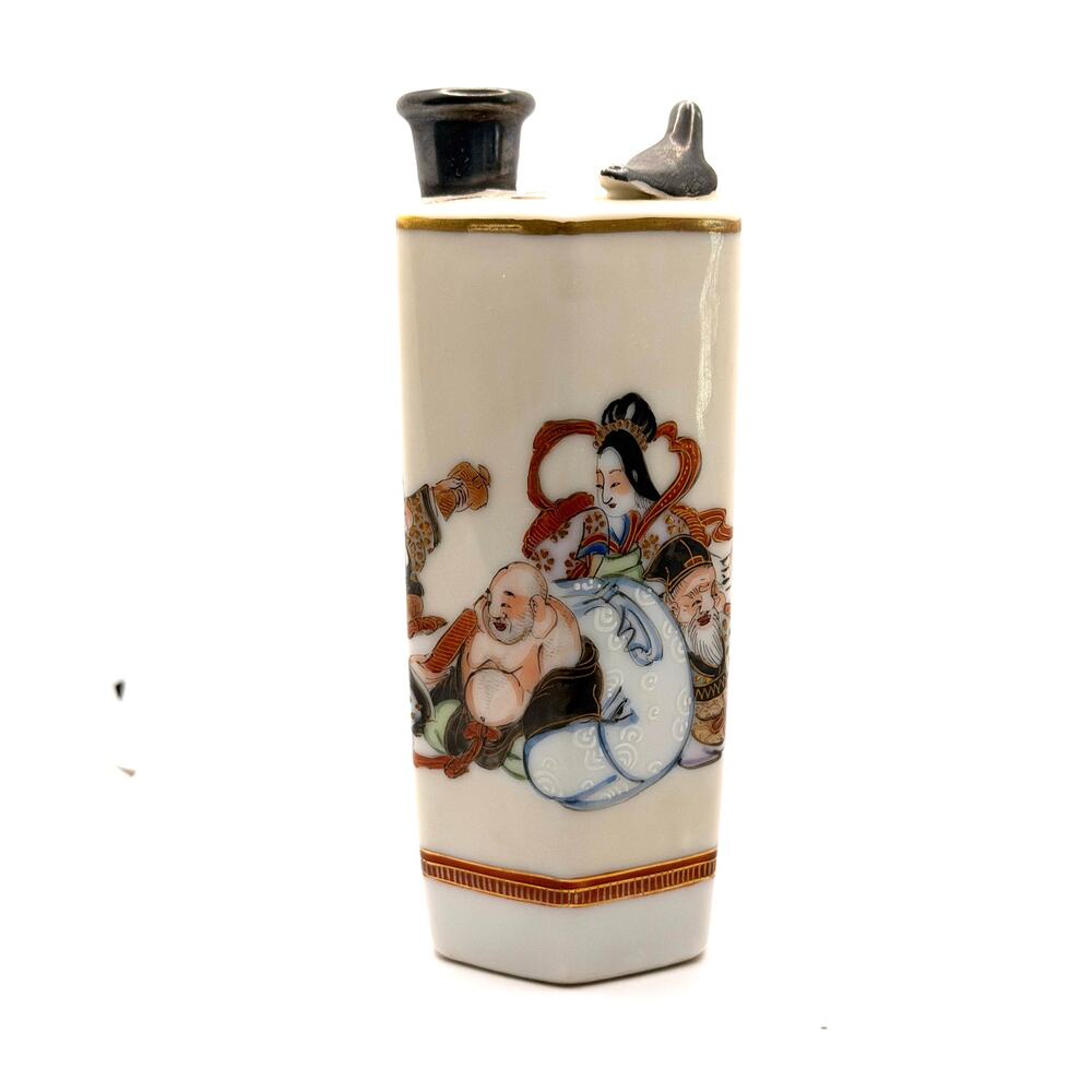 Vintage 30s Kutani White Porcelain Chinoiserie Seven Lucky Gods Match Holder